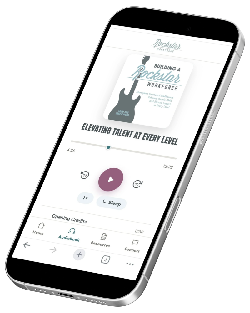 The Building a Rockstar Workforce audiobook playing in the browser-based web app on a phone